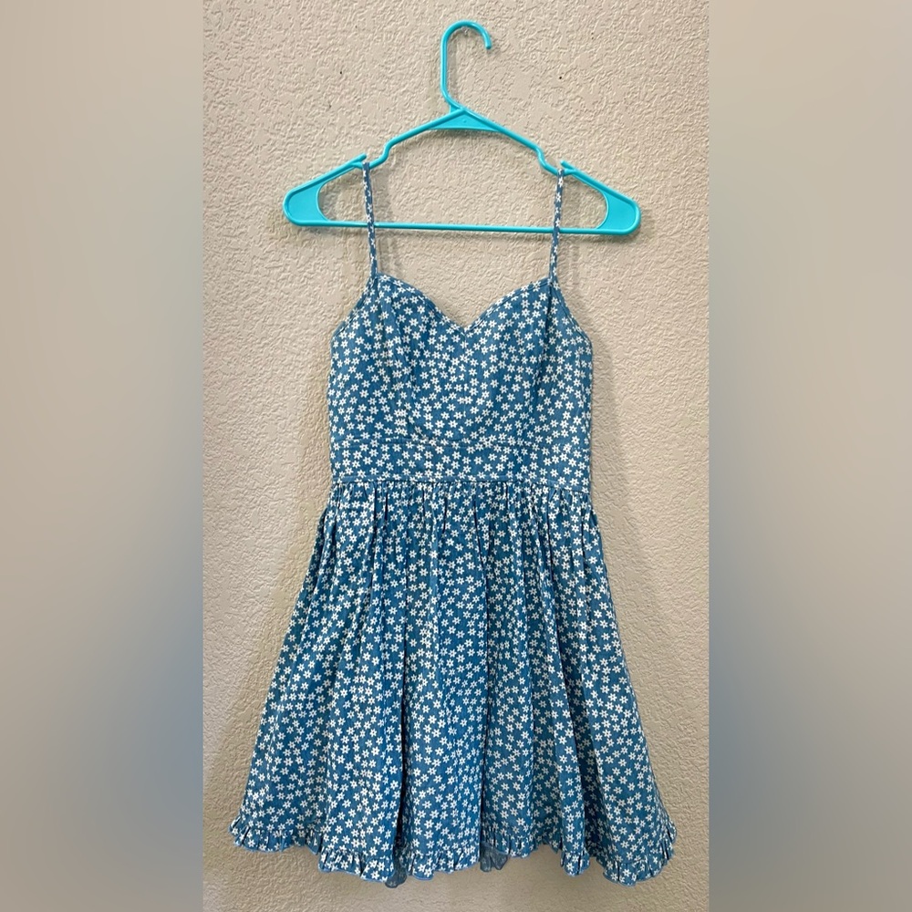 Windsor Blue and White Floral Tank Top Open Back with Tie Mini Dress